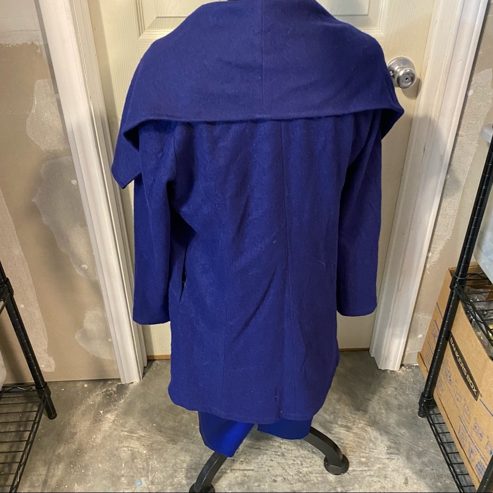 PIKO Open Wool Cloak Coat Blue Large long sleeve Cape Wool blend woman’s… - Picture 2 of 16